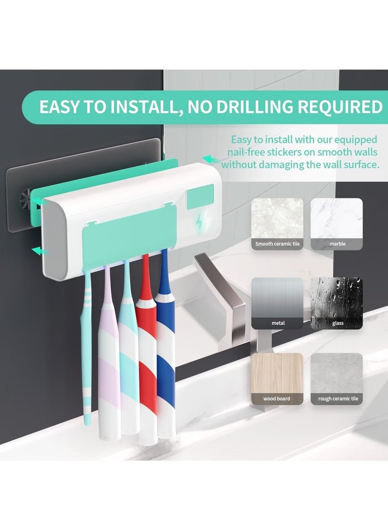 Wall Mounted Electric Toothbrush Holder for Bathrooms, 5 Slots Toothbrush Organizer with LED Light u0026 6 Min Timed Cleaning, No Drill Rustproof Dustproof Bathroom Vanity Accessory (Green) - Image 3