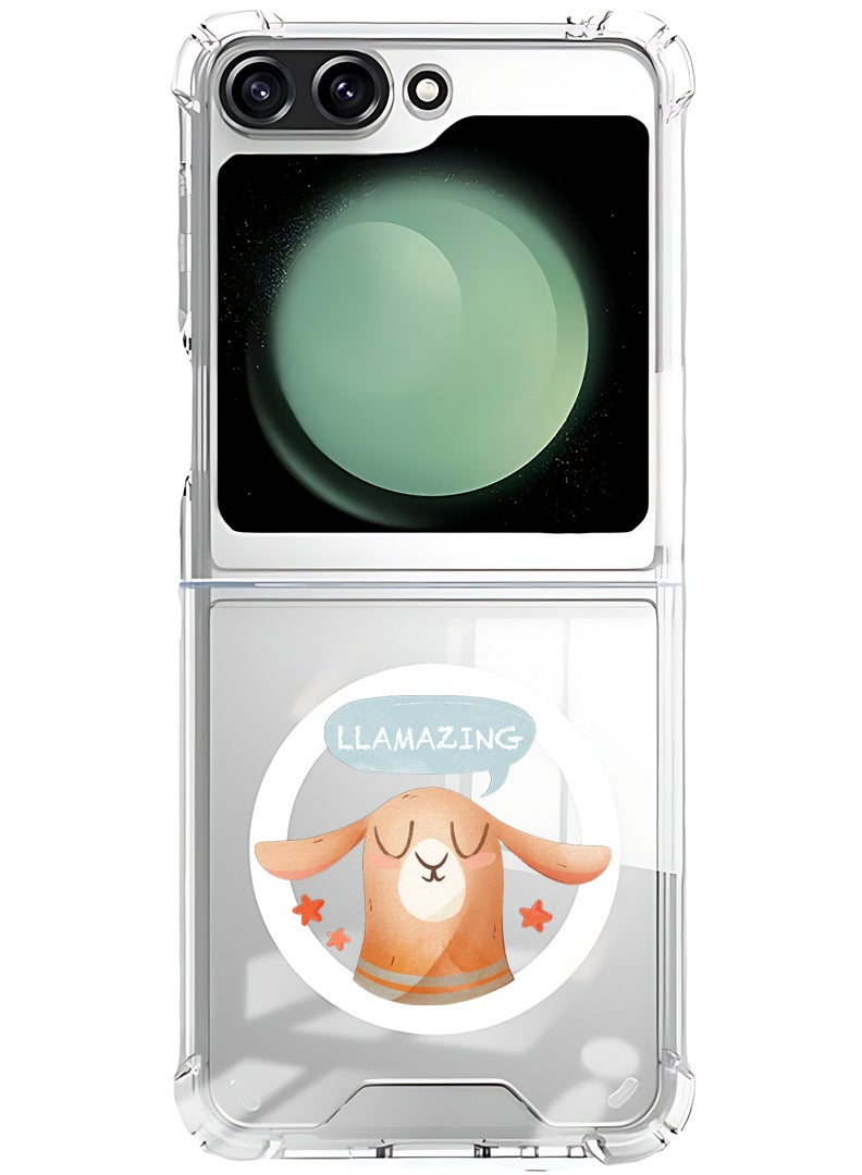 Theodor Magnetic Case for Samsung Galaxy Z Flip 6 Compatible with MagSafe Wireless Charging, Shockproof Phone Bumper Cover Llamazing lama - Image 1