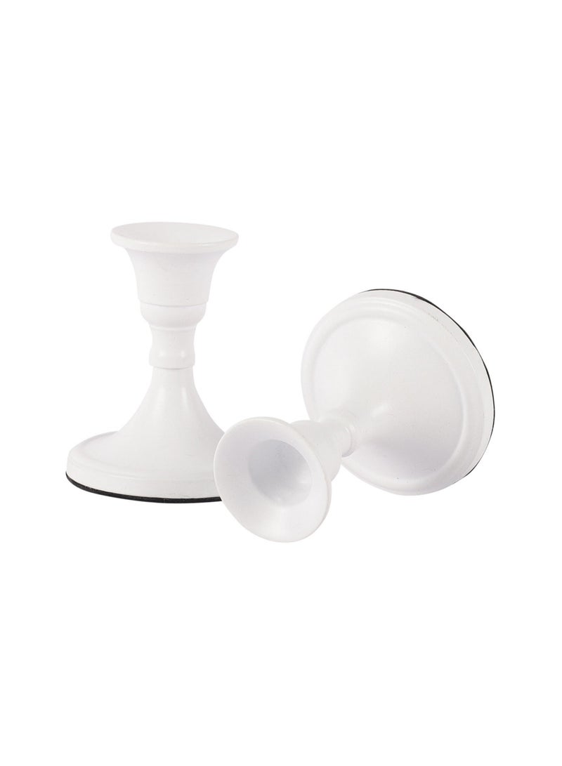 مجموعة حاملات الشموع الصغيرة مكونة من قطعتين من حاملات الشموع المدببة، حاملات الشموع، حاملات الشموع لقطعة مركزية للطاولة لحفلات الزفاف والمهرجانات وديكور المهرجانات باللون الأبيض - Image 2