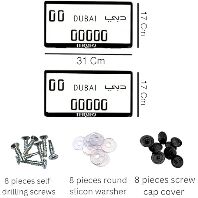 Premium Classic Short Car Number Plate Holder Cover Frame Stylish And Durable Black Set Of 2 Only For Dubai 31X17Cm - Image 4