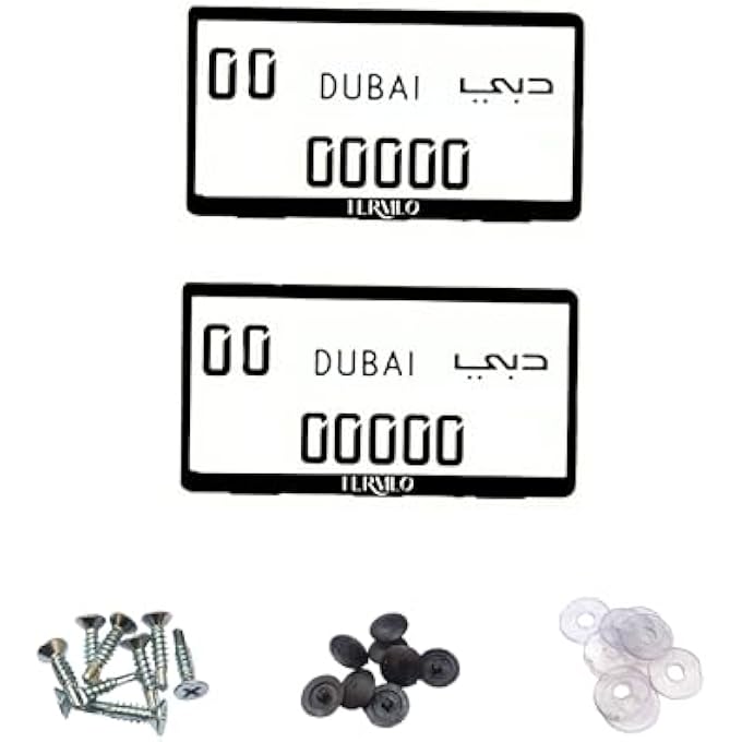 Premium Classic Short Car Number Plate Holder Cover Frame Stylish And Durable Black Set Of 2 Only For Dubai 31X17Cm - Image 1