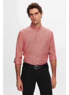 D'S DAMAT Slim Fit Red Dobby Button-down Collar Cotton Shirt 5HC02ORT07265 