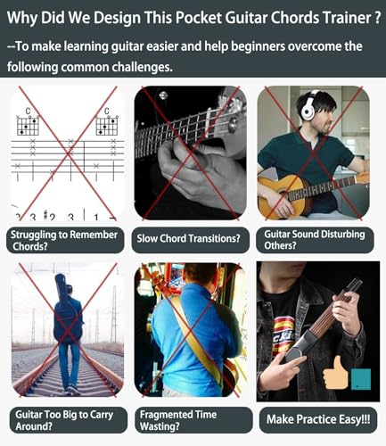 Moreup Pocket Guitar Chord Practice Tool Portable Guitar Neck for Trainer Beginner wa Rotatable Chords Chart Screen Battery Included - Image 5