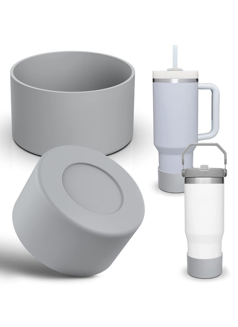 RTYY 2 pack Silicone Boot For Stanley Quencher Tumbler 30 oz 40 oz, Bottom Boot for Stanley IceFlow Flip 30 20 oz, Protector Sleeve for Water Bottle 12-24oz (Grey)  - Image 1