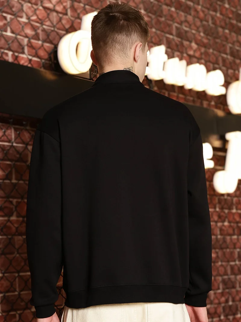 Maniac  Maniac Mens Embroidery Full Sleeve Black Fleece High Neck Sweatshirt for Men | Best Price UAE