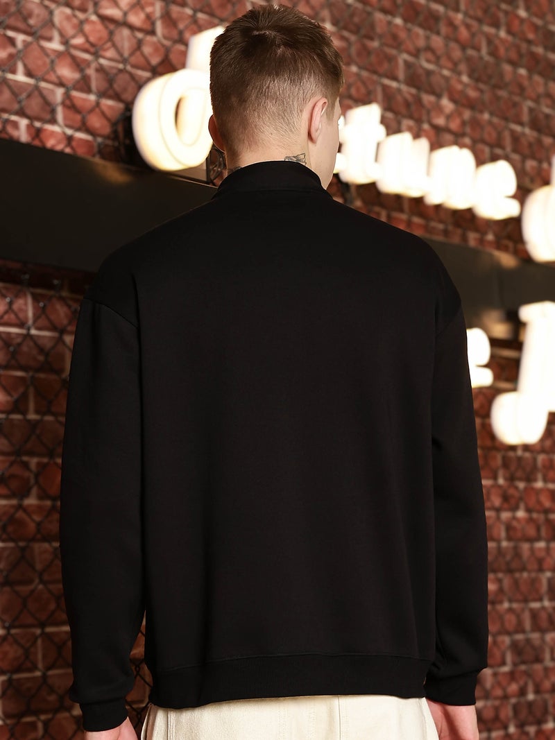Maniac Mens Embroidery Full Sleeve Black Fleece High Neck Sweatshirt - Image 5