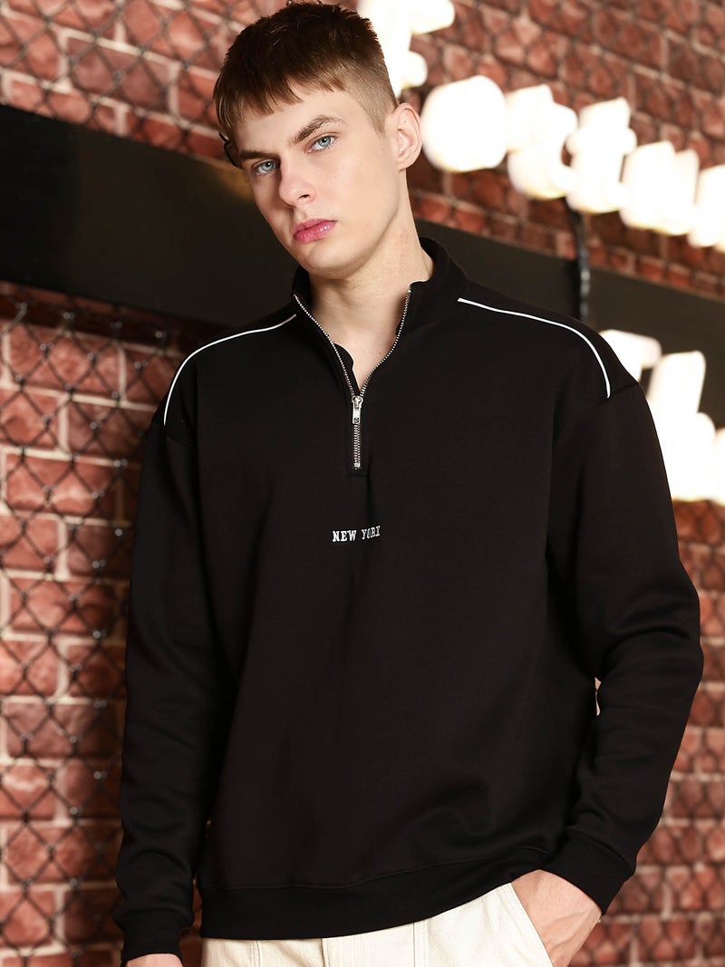 Maniac Mens Embroidery Full Sleeve Black Fleece High Neck Sweatshirt - Image 2