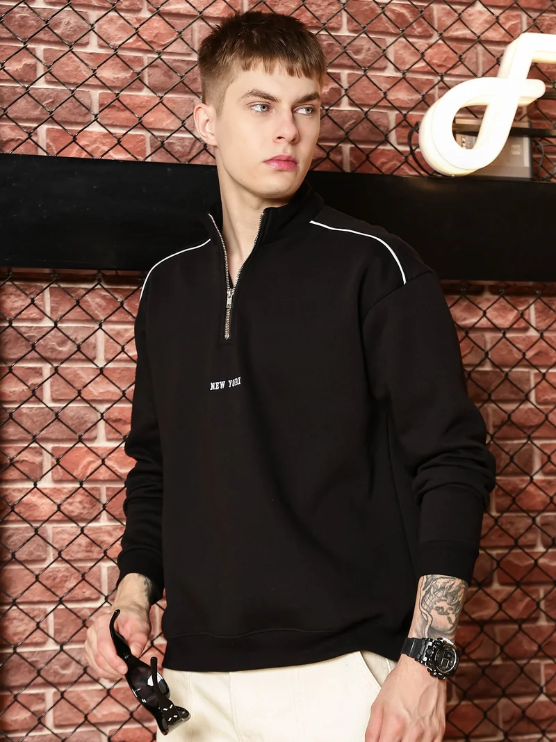 Maniac  Maniac Mens Embroidery Full Sleeve Black Fleece High Neck Sweatshirt for Men | Best Price UAE