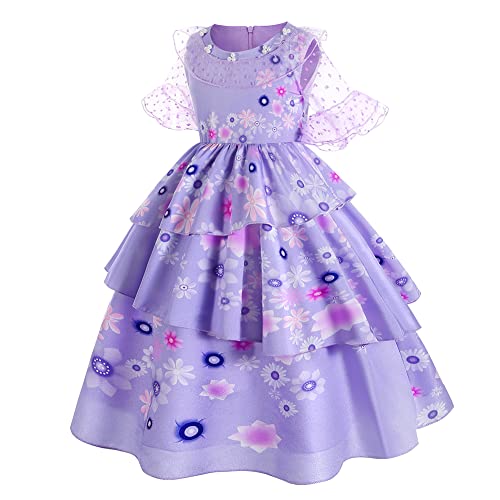 Yipkorra Encanto Mirabel Costume for Girls Cosplay Isabella Outfit Princess Halloween Dress Up With Earrings (Isabela B, 9-10 Years) - Image 2