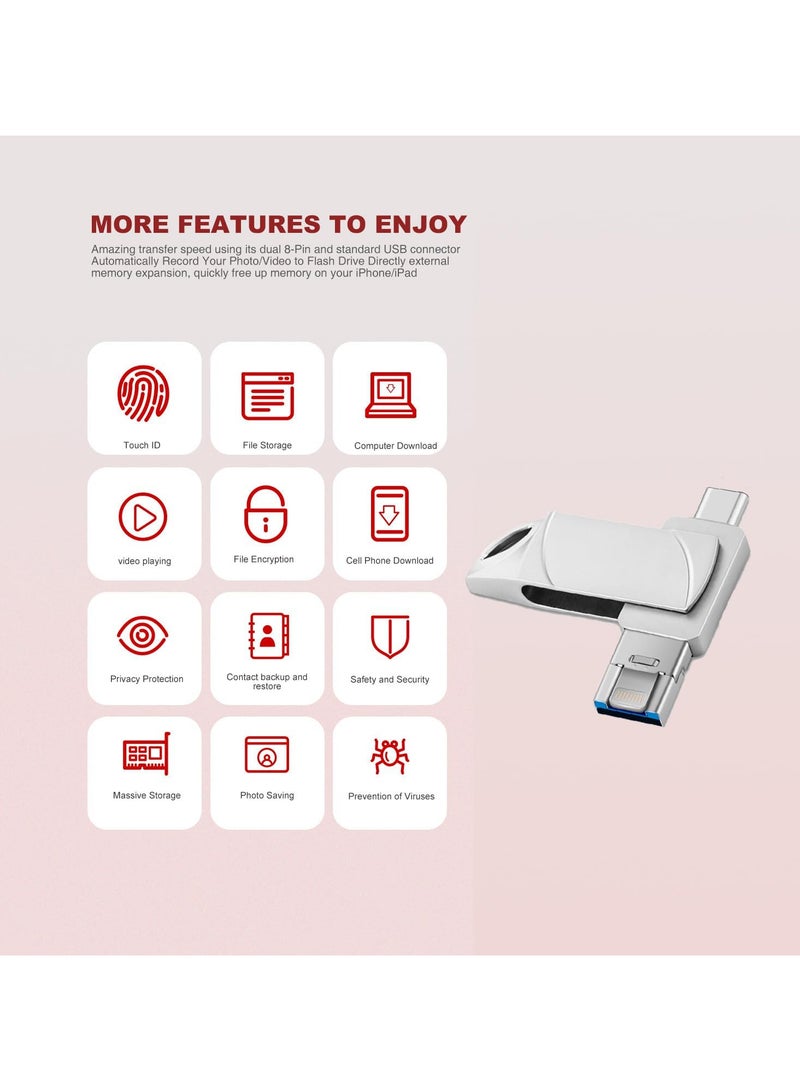 انسجام محرك أقراص فلاش USB 3.0 سعة 512 جيجابايت، محرك تخزين ذاكرة 3 في 1، متوافق مع ذاكرة تخزين الصور، وحدة تخزين خارجية متوافقة مع أجهزة iPhone وAndroid وأجهزة الكمبيوتر المحمولة والأجهزة اللوحية - Image 4