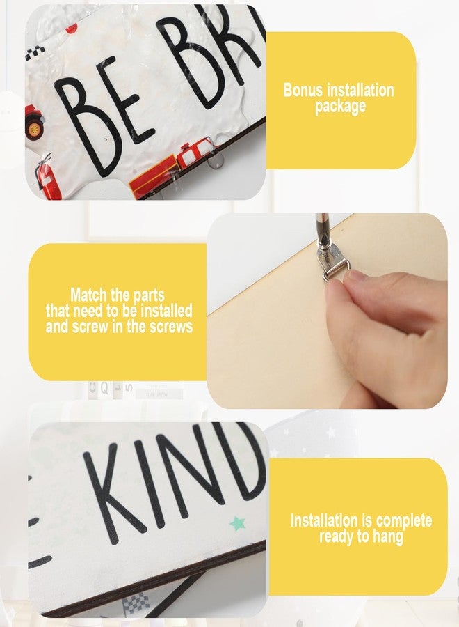 Leinuosen 4 Pieces Vehicle Room Wall Decor Car Trucks Decor Car Themed Room Wall Decor Wooden Hanging Wall Plaques Inspirational Wooden Sign for Bedroom Nursery Playroom Decor - Image 2