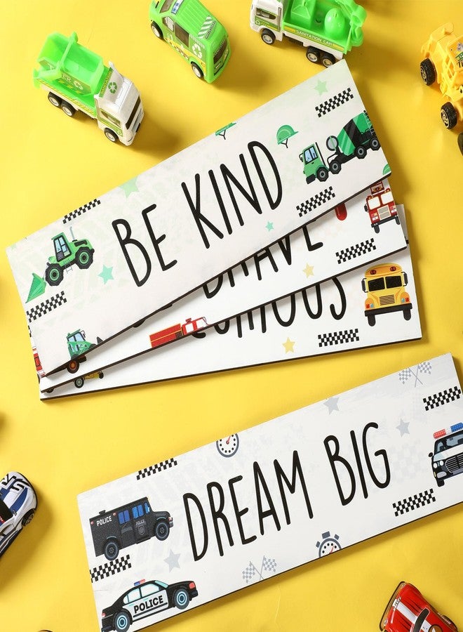 Leinuosen 4 Pieces Vehicle Room Wall Decor Car Trucks Decor Car Themed Room Wall Decor Wooden Hanging Wall Plaques Inspirational Wooden Sign for Bedroom Nursery Playroom Decor - Image 3