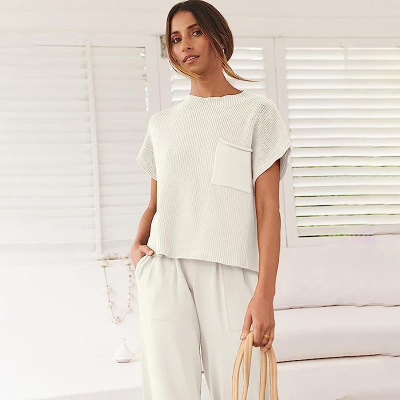 Women's Knit Tracksuit Set - Top and High-Rise Pants - Image 2