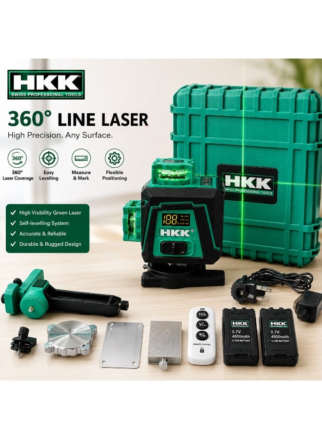 HKK 16-Line Laser Level 515nm Green Beam, ±1mm/7m High Accuracy, Self-Leveling ±3°, IP54 Dust & Water Resistant, 4500mAh Rechargeable Battery, Remote Control & 1/4 Inch Mount - Image 1