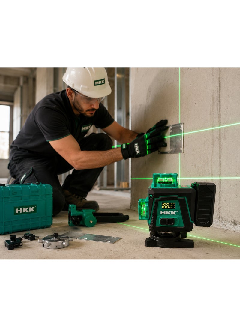 HKK 16-Line Laser Level 515nm Green Beam, ±1mm/7m High Accuracy, Self-Leveling ±3°, IP54 Dust & Water Resistant, 4500mAh Rechargeable Battery, Remote Control & 1/4 Inch Mount - Image 2