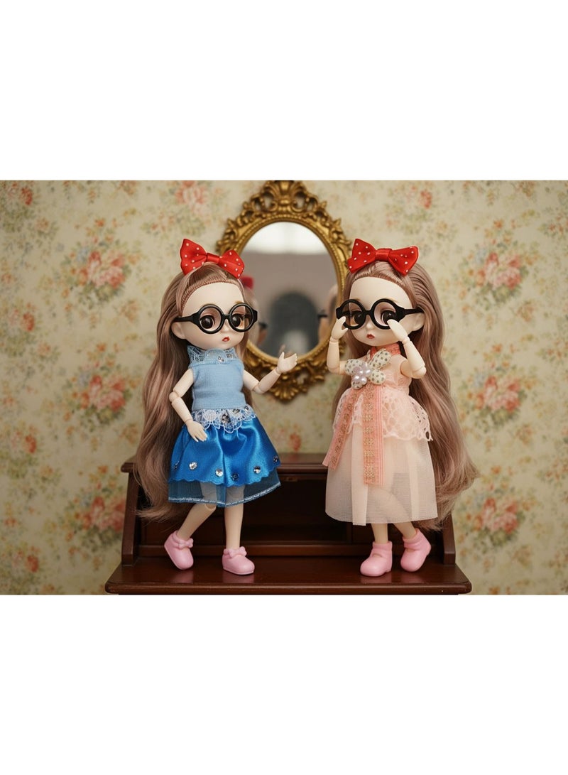 Set of 2 fully articulated dolls with movable joints in legs, arms, elbows, and all body parts, flexible and easy to pose in different positions for imaginative play, ideal for creative skill development and also perfect as stylish room decor, beautifully designed to make a perfect birthday or special occasion gift for girls. - Image 1