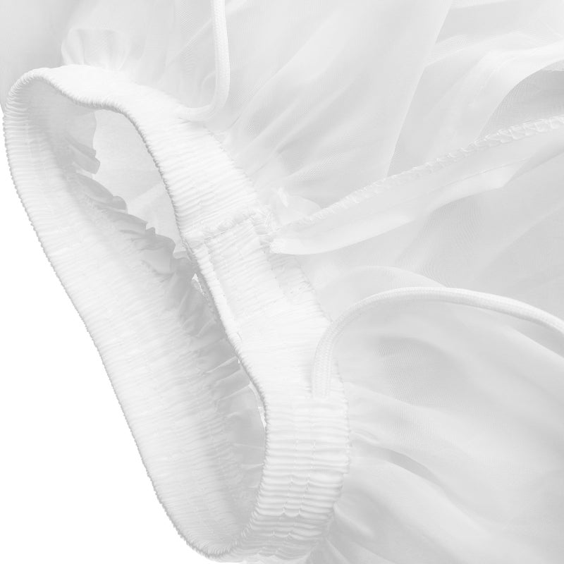 Women Bride Petticoat Underskirts Wedding Skirt Four-Layer Gauze Elastic Waistband With Straps (White) - Image 2