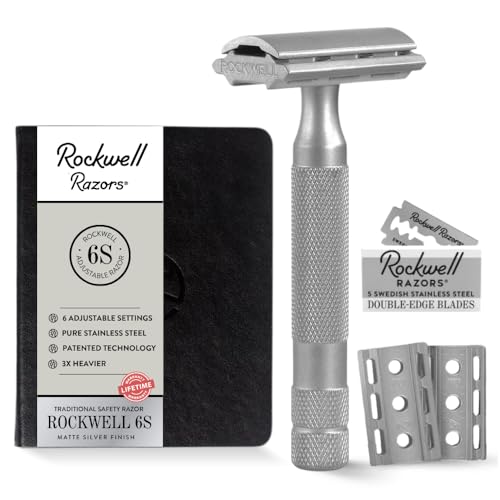 Rockwell Razors 6S Matte Stainless Steel Safety Razor. Adjustable Single Blade Razor With 6 Shave Settings and 5 Recyclable Blades. Custom Shaves For Men and Women. Reduces Razor Burn and Irritation. - Image 1