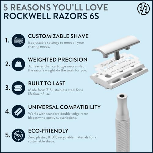 Rockwell Razors 6S Matte Stainless Steel Safety Razor. Adjustable Single Blade Razor With 6 Shave Settings and 5 Recyclable Blades. Custom Shaves For Men and Women. Reduces Razor Burn and Irritation. - Image 2