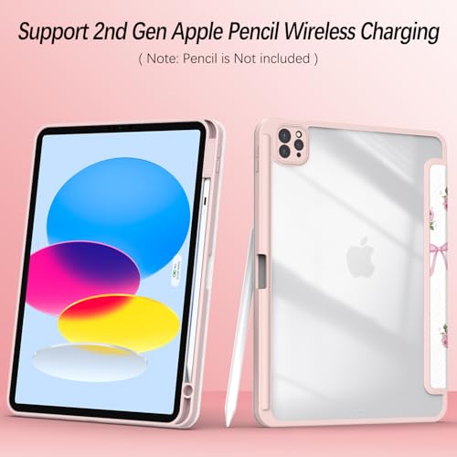 Xkladz Case for iPad Pro 11 inch 4th/ 3rd/ 2nd / 1st Generation (2022/2021/2020/2018), Case with Pencil Holder, Clear Back Cover Cute Cool Design for Women Girls, Auto Sleep/Wake, Bow Rose - Image 5