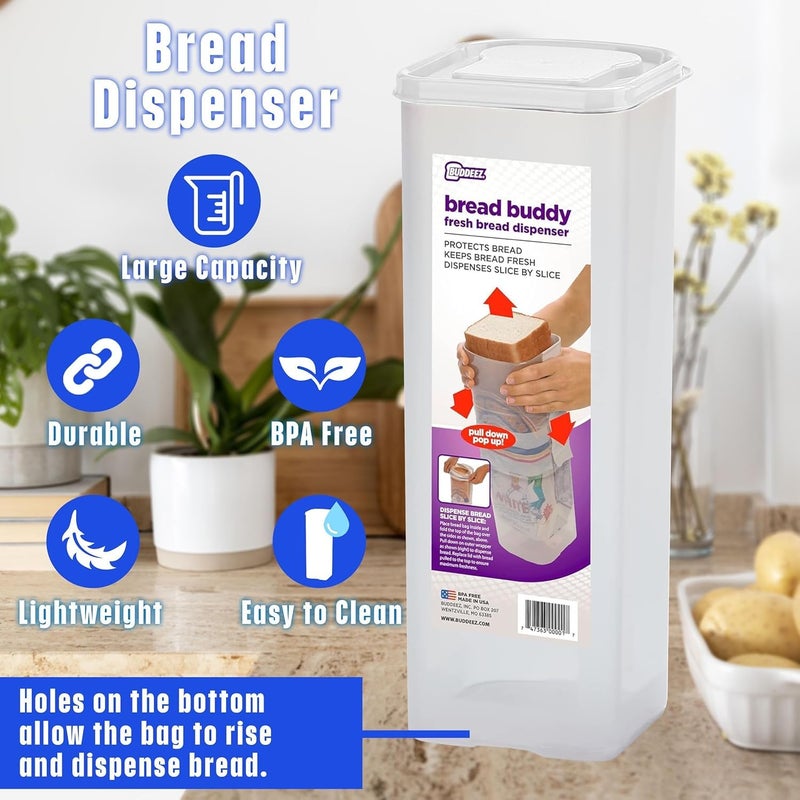 Buddeez Bread Buddy Airtight Bread Storage Container- Slice by Slice Dispensing Design - Perfect Pantry Organizer - White Lid Pack of 2 - Image 5