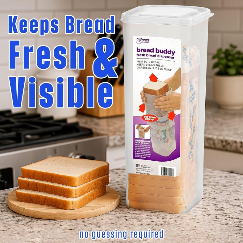 Buddeez Bread Buddy Airtight Bread Storage Container- Slice by Slice Dispensing Design - Perfect Pantry Organizer - White Lid Pack of 2 - Image 3
