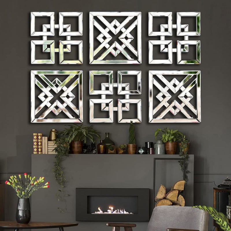 QMDECOR Silver Mirrored Wall Decor 16x16â€ Decorative Mirror Modern Fashion DIY Wall-Mounted Mirrors Square Design Gorgeous, Glam, Accent, Vintage, Chic Mirror for Room and Home Decor - Image 4