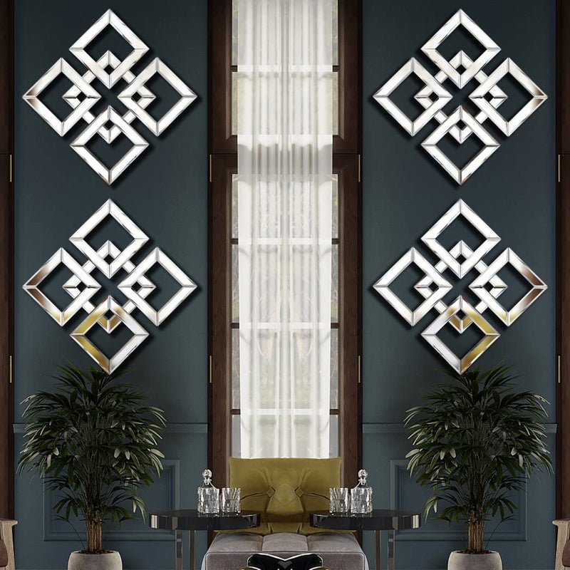 QMDECOR Silver Mirrored Wall Decor 16x16â€ Decorative Mirror Modern Fashion DIY Wall-Mounted Mirrors Square Design Gorgeous, Glam, Accent, Vintage, Chic Mirror for Room and Home Decor - Image 3