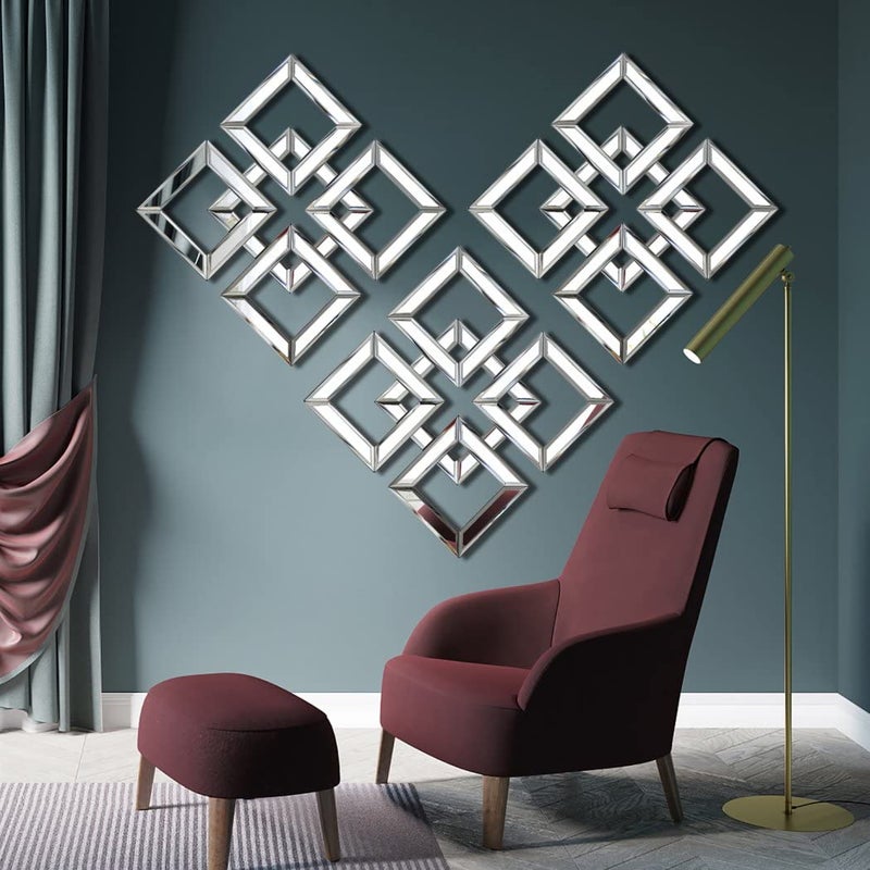 QMDECOR Silver Mirrored Wall Decor 16x16â€ Decorative Mirror Modern Fashion DIY Wall-Mounted Mirrors Square Design Gorgeous, Glam, Accent, Vintage, Chic Mirror for Room and Home Decor - Image 2