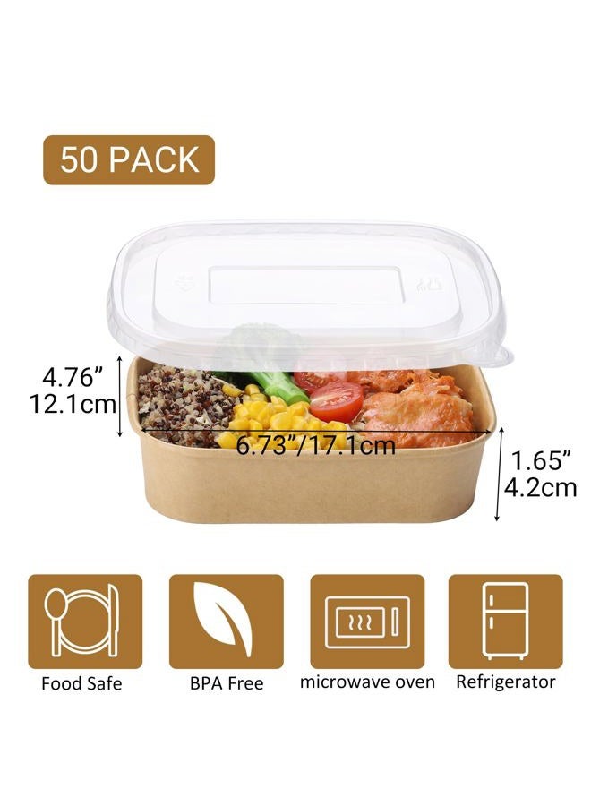 Belinlen 50 Sets 17oz Disposable Kraft Paper Bowls with Lids, Rectangle Paper Food Containers with Lids, Salad Bowls for Hot/Cold Food, Soup, Meal Prep, Ice Cream, Takeout, Party Supplies(500ml) - Image 2