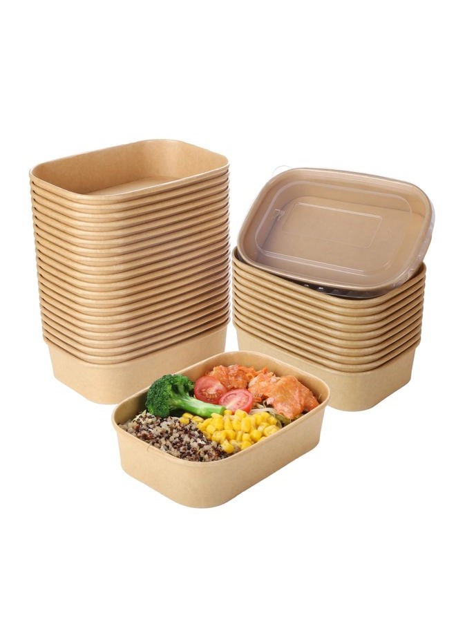 Belinlen 50 Sets 17oz Disposable Kraft Paper Bowls with Lids, Rectangle Paper Food Containers with Lids, Salad Bowls for Hot/Cold Food, Soup, Meal Prep, Ice Cream, Takeout, Party Supplies(500ml) - Image 1