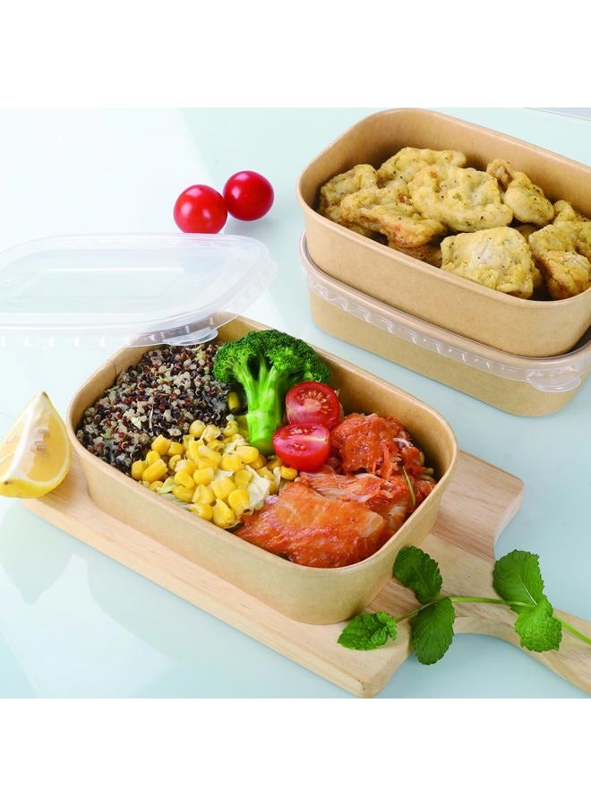 Belinlen 50 Sets 17oz Disposable Kraft Paper Bowls with Lids, Rectangle Paper Food Containers with Lids, Salad Bowls for Hot/Cold Food, Soup, Meal Prep, Ice Cream, Takeout, Party Supplies(500ml) - Image 4