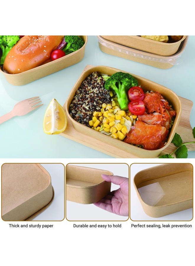 Belinlen 50 Sets 17oz Disposable Kraft Paper Bowls with Lids, Rectangle Paper Food Containers with Lids, Salad Bowls for Hot/Cold Food, Soup, Meal Prep, Ice Cream, Takeout, Party Supplies(500ml) - Image 3