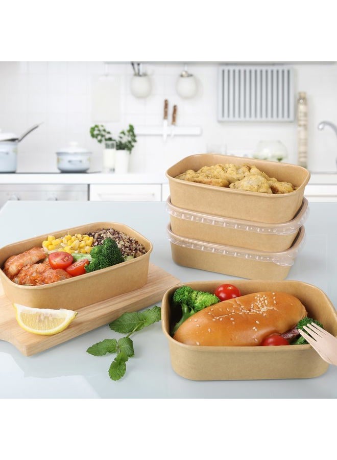 Belinlen 50 Sets 17oz Disposable Kraft Paper Bowls with Lids, Rectangle Paper Food Containers with Lids, Salad Bowls for Hot/Cold Food, Soup, Meal Prep, Ice Cream, Takeout, Party Supplies(500ml) - Image 5