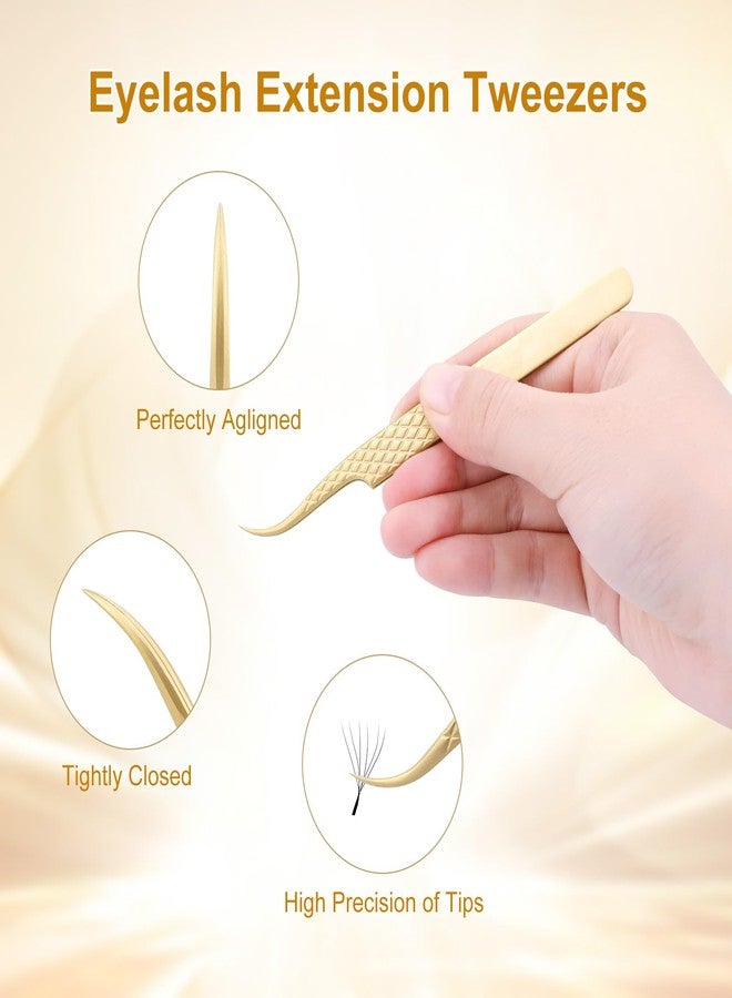 NAGARAKU Precision Fiber Tip Grip Tweezer for Eyelash Extensions Diamond Handle Anti-Static Anti-Slip Premium Gold Stainless Steel Eyelashes Tweezers Supplies with Box(C Curved Tip Tweezer AG-04) - Image 4