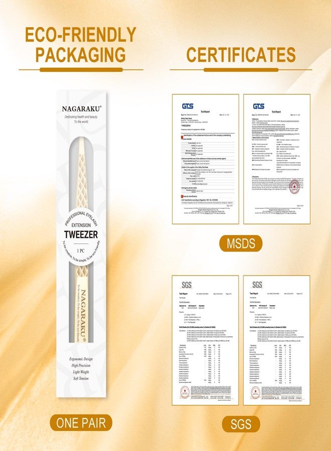 NAGARAKU Precision Fiber Tip Grip Tweezer for Eyelash Extensions Diamond Handle Anti-Static Anti-Slip Premium Gold Stainless Steel Eyelashes Tweezers Supplies with Box(C Curved Tip Tweezer AG-04) - Image 5