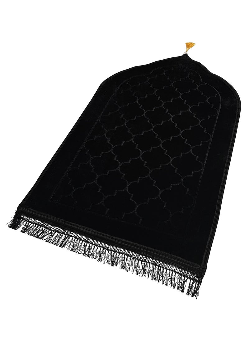 Fabienne Embossed Prayer Mat Black 80x120cm Large Size Anti-Slip Velvet Top Thick Padded Prayer Rug New Design Sajadah Prayer Carpet for Men Women Eid Gift Ramadan  - Image 1