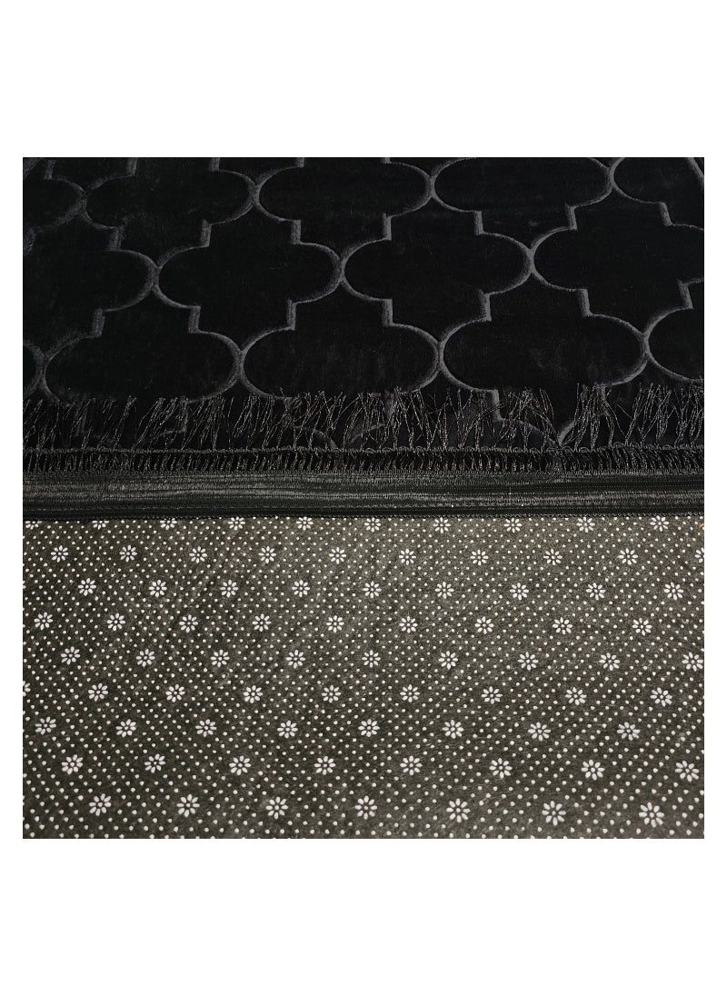 Fabienne Embossed Prayer Mat Black 80x120cm Large Size Anti-Slip Velvet Top Thick Padded Prayer Rug New Design Sajadah Prayer Carpet for Men Women Eid Gift Ramadan  - Image 2