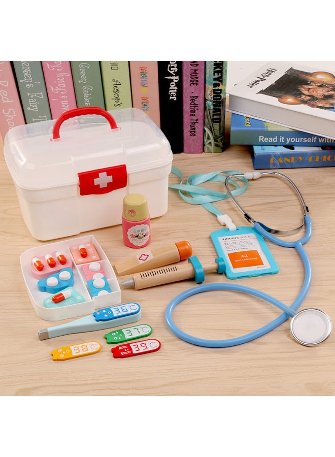 Medicine Box Plastic Box 13 Pieces Small Dental Suit Doctor Nurse Clothing Drip Holder Medical Children Wooden Toys-Color:Pink Clothes (short Sleeve)  - Image 3