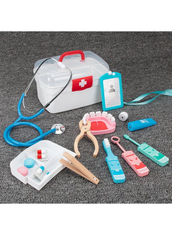 Medicine Box Plastic Box 13 Pieces Small Dental Suit Doctor Nurse Clothing Drip Holder Medical Children Wooden Toys-Color:Pink Clothes (short Sleeve)  - Image 2
