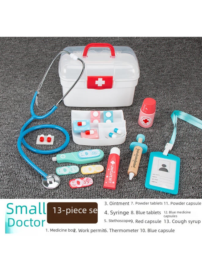 Medicine Box Plastic Box 13 Pieces Small Dental Suit Doctor Nurse Clothing Drip Holder Medical Children Wooden Toys-Color:Pink Clothes (short Sleeve)  - Image 4