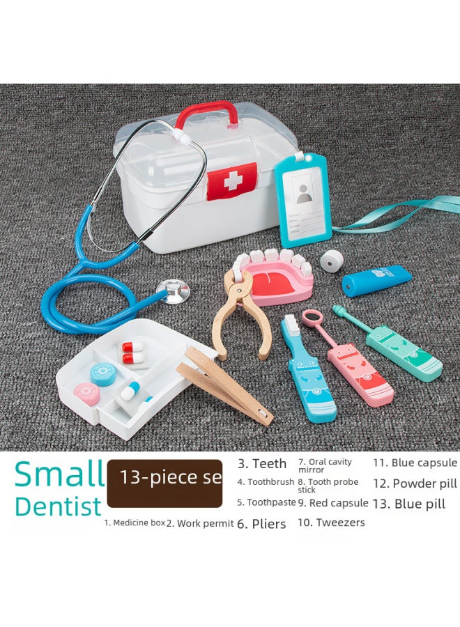 Medicine Box Plastic Box 13 Pieces Small Dental Suit Doctor Nurse Clothing Drip Holder Medical Children Wooden Toys-Color:Pink Clothes (short Sleeve)  - Image 5