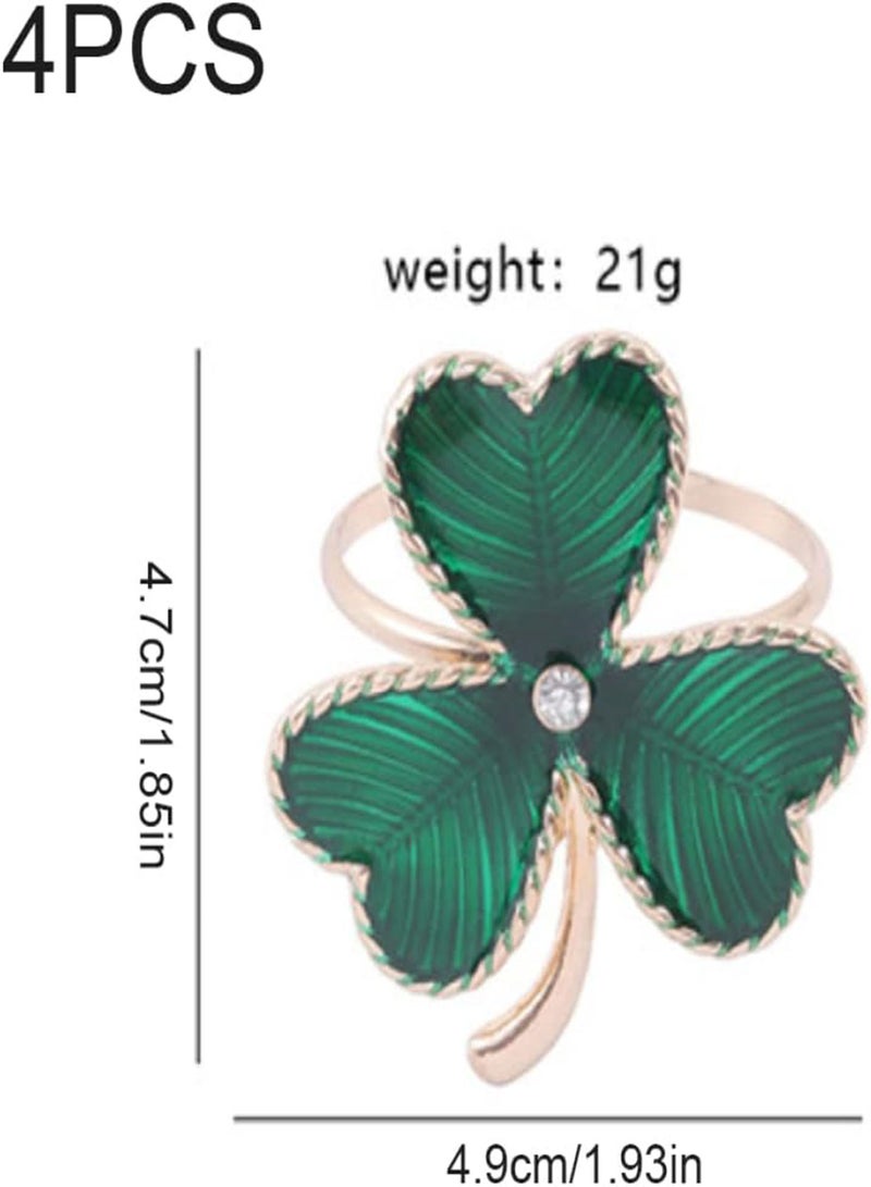 GGOOT Shamrock Napkin Rings Set of 4 Green Clover Napkin Ring Napkin Buckle for Table Decoration St Patricks Day Accessories  - Image 4