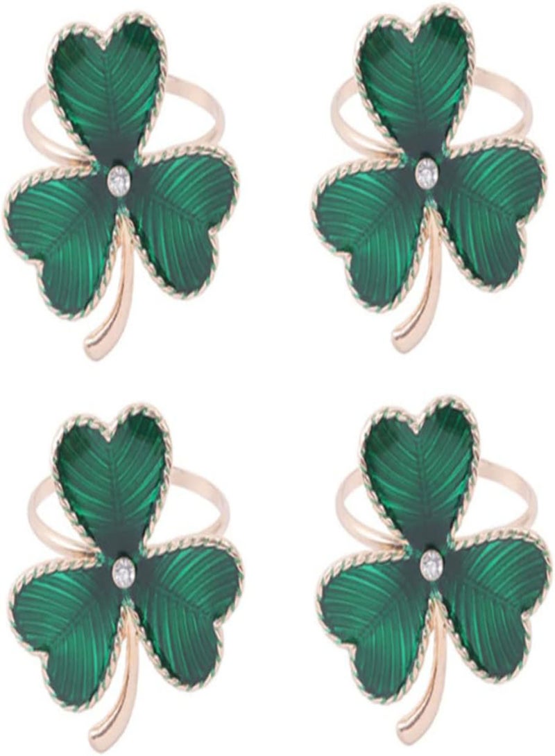 GGOOT Shamrock Napkin Rings Set of 4 Green Clover Napkin Ring Napkin Buckle for Table Decoration St Patricks Day Accessories  - Image 1