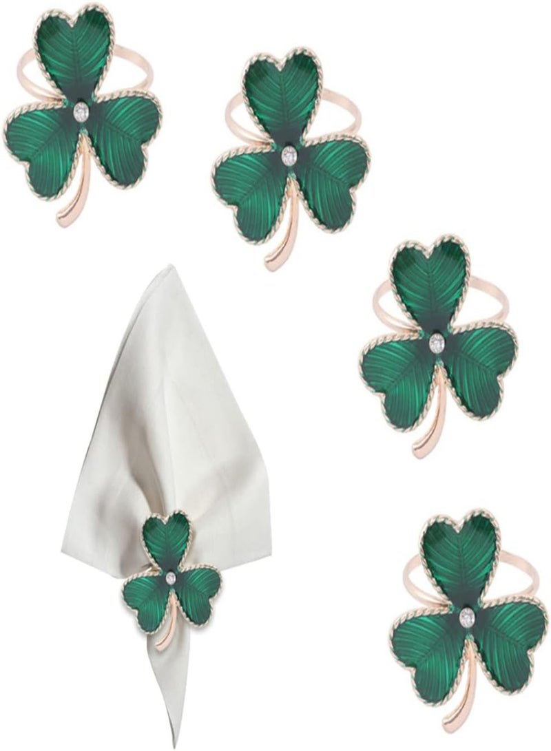 GGOOT Shamrock Napkin Rings Set of 4 Green Clover Napkin Ring Napkin Buckle for Table Decoration St Patricks Day Accessories  - Image 3