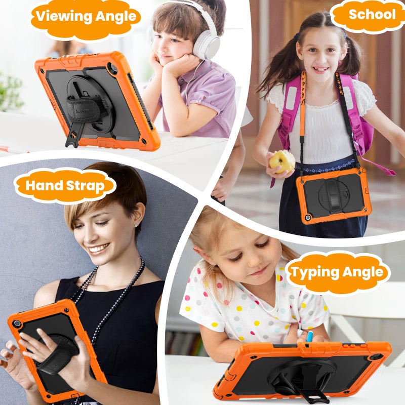 SEYMAC stock Case for Samsung Galaxy Tab A11+ Plus/A9+ Plus 11'', Full-Body Drop Protection Case with Screen Protector Pencil Holder [360Â° Rotating Hand Strap] &Stand, Orange+Black - Image 4