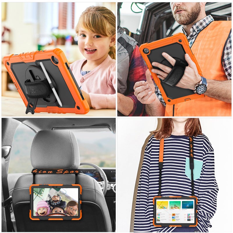 SEYMAC stock Case for Samsung Galaxy Tab A11+ Plus/A9+ Plus 11'', Full-Body Drop Protection Case with Screen Protector Pencil Holder [360Â° Rotating Hand Strap] &Stand, Orange+Black - Image 2