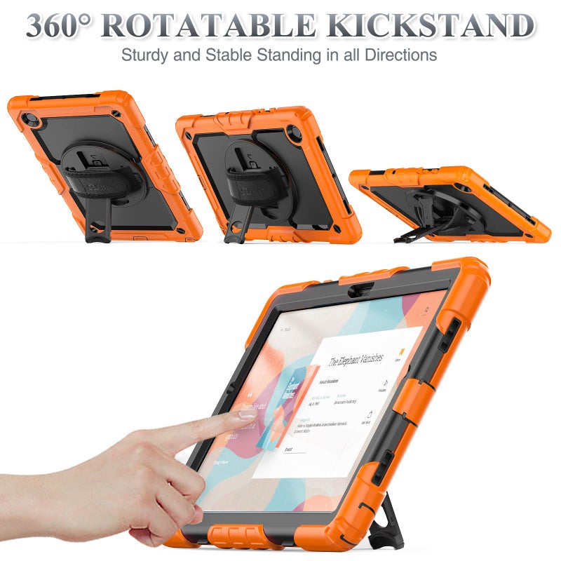 SEYMAC stock Case for Samsung Galaxy Tab A11+ Plus/A9+ Plus 11'', Full-Body Drop Protection Case with Screen Protector Pencil Holder [360Â° Rotating Hand Strap] &Stand, Orange+Black - Image 5