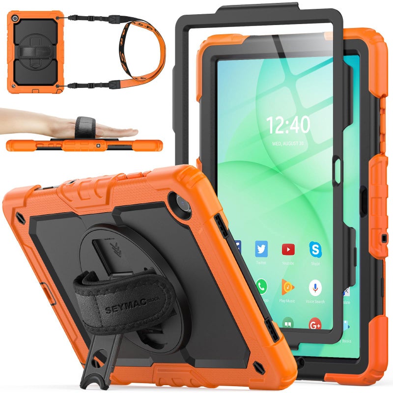 SEYMAC stock Case for Samsung Galaxy Tab A11+ Plus/A9+ Plus 11'', Full-Body Drop Protection Case with Screen Protector Pencil Holder [360Â° Rotating Hand Strap] &Stand, Orange+Black - Image 1