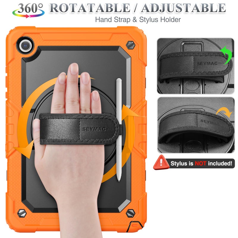 SEYMAC stock Case for Samsung Galaxy Tab A11+ Plus/A9+ Plus 11'', Full-Body Drop Protection Case with Screen Protector Pencil Holder [360Â° Rotating Hand Strap] &Stand, Orange+Black - Image 3